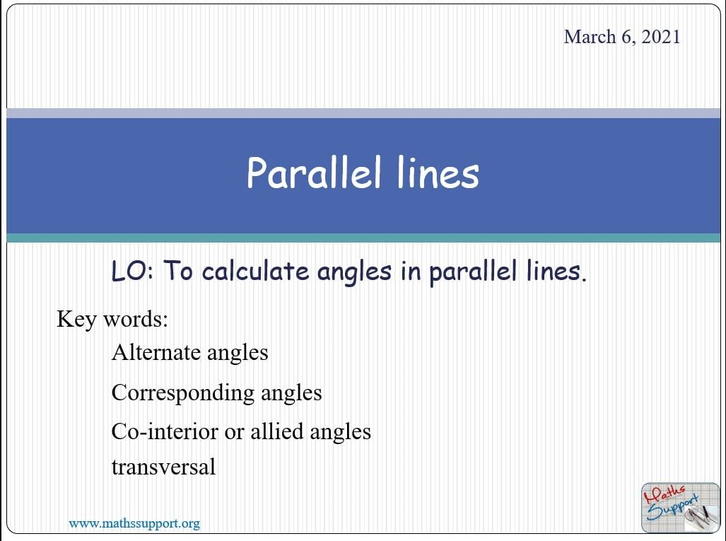 Maths IGCSE E5.4.1 Angles between parallel lines